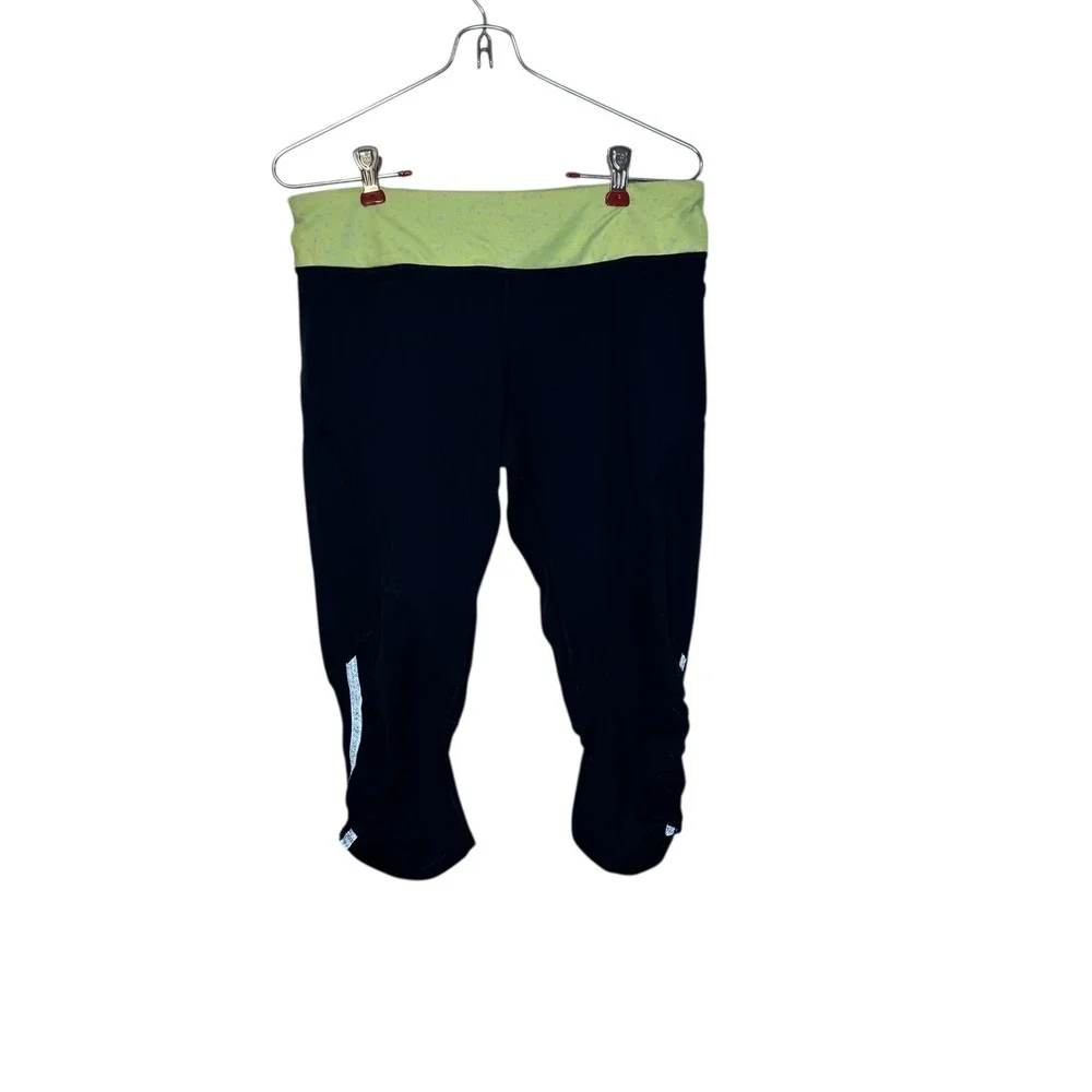 Lululemon Women Pants Lime Polka Dot Waistband Crop Leggings Reflective Accent 8